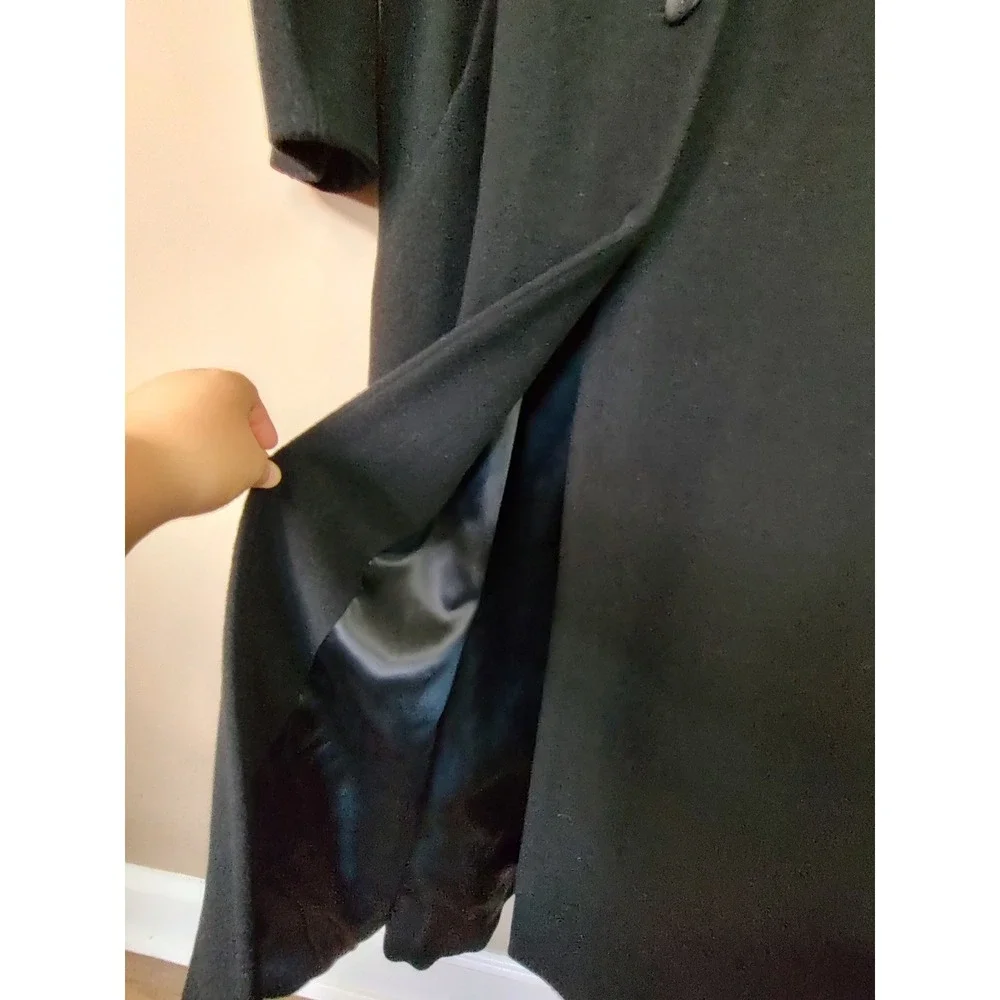 Talbots Black Wool Cashmere Blend Maxi Long Coat Made in USA Womens 12 Button - Picture 4 of 9